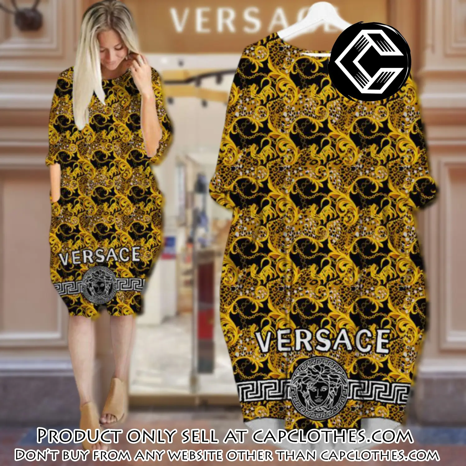 Gianni versace gold batwing pocket dress luxury brand for women pd061 cc5713671